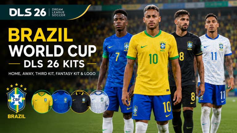 Brazil World Cup DLS 26 Kits: Home, Away, Third Kit, Fantasy Kit and Logo for Dream League Soccer