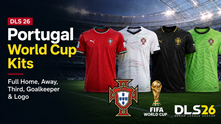 Portugal World Cup DLS 26 Kits: Full Home, Away, Third, Goalkeeper & Logo